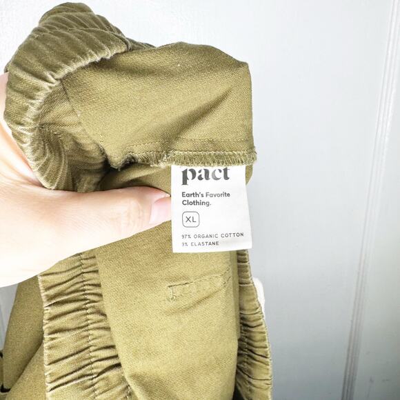 PACT Green Woven Twill Pull On Shorts Organic Cotton Drawstring Rolled Hem XL - Picture 13 of 14